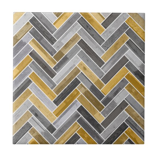 ヘリンボーン（灰色と黄色） タイル (正面)
