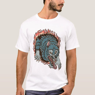 ヘルウルフカラフルタトゥーイラストレーション Tシャツ