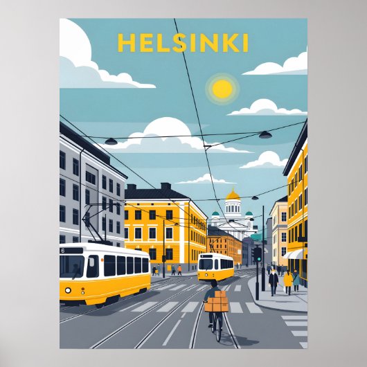 ヘルシンキの路面電車 – フィンランドの都会風景 ポスター (正面)