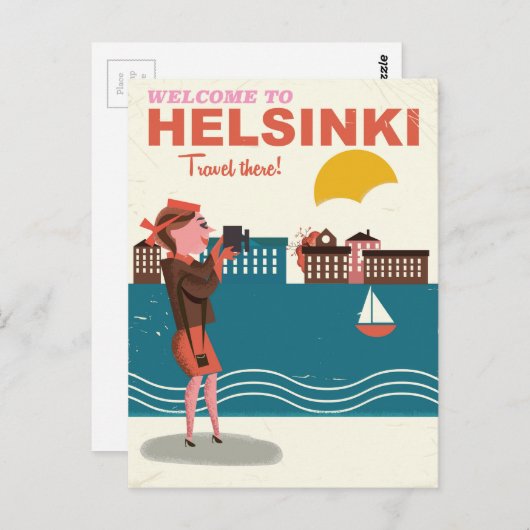 ヘルシンキフィンランドのヴィンテージ旅行ポスターへようこそ ポストカード (正面/裏面)