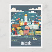 ヘルシンキフィンランドアートヴィンテージトラベルイラストレーション ポストカード (正面)