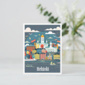 ヘルシンキフィンランドアートヴィンテージトラベルイラストレーション ポストカード (スタンド正面)