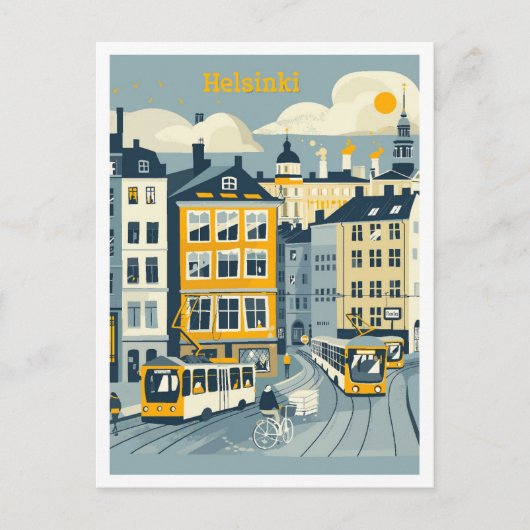 ヘルシンキフィンランドアートヴィンテージトラベルイラストレーション ポストカード (正面)