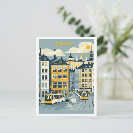 ヘルシンキフィンランドアートヴィンテージトラベルイラストレーション ポストカード (スタンド正面)