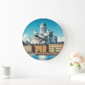 ヘルシンキフィンランドトラベル ラージ壁時計 (ホーム)