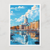 ヘルシンキフィンランドヴィンテージ旅行イラストレーション ポストカード (正面)