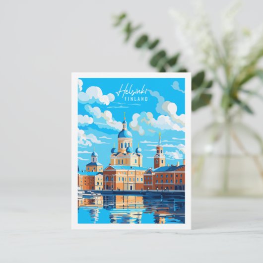 ヘルシンキフィンランドヴィンテージ旅行イラストレーション ポストカード (スタンド正面)