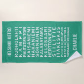 ヘルシンキメトロステーションズ名前をカスタムする&カラー ビーチタオル (正面)