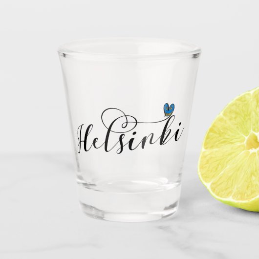 ヘルシンキ州旗ハート，フィンランド ショットグラス (正面)