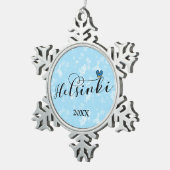 ヘルシンキ州旗ハート,フィンランド スノーフレークピューターオーナメント (右)