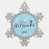 ヘルシンキ州旗ハート,フィンランド スノーフレークピューターオーナメント (正面)