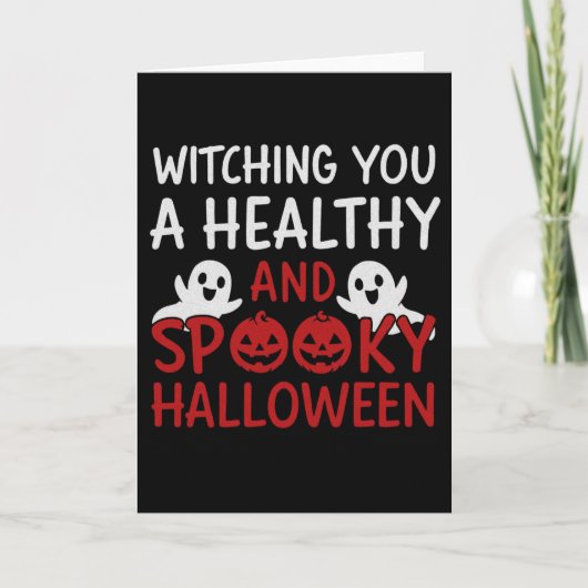 ヘルシーでハロウィン不気味の魔女 – かわいい カード (正面)