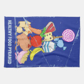 ヘルシーな食べ物のピラミッドおもしろい型の漫画イラストレーション キッチンタオル (横)