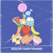 ヘルシーな食べ物のピラミッドおもしろい型の漫画イラストレーション シール (正面)