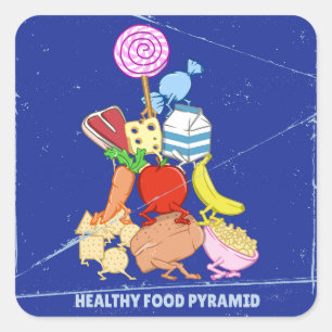 ヘルシーな食べ物のピラミッドおもしろい型の漫画イラストレーション スクエアシール