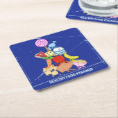 ヘルシーな食べ物のピラミッドおもしろい型の漫画イラストレーション スクエアペーパーコースター (アングル)