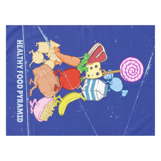 ヘルシーな食べ物のピラミッドおもしろい型の漫画イラストレーション テーブルクロス (正面(横))