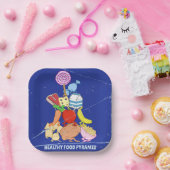 ヘルシーな食べ物のピラミッドおもしろい型の漫画イラストレーション ペーパープレート (パーティー)