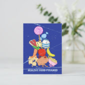 ヘルシーな食べ物のピラミッドおもしろい型の漫画イラストレーション ポストカード (スタンド正面)