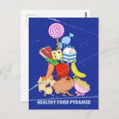 ヘルシーな食べ物のピラミッドおもしろい型の漫画イラストレーション ポストカード (正面/裏面)