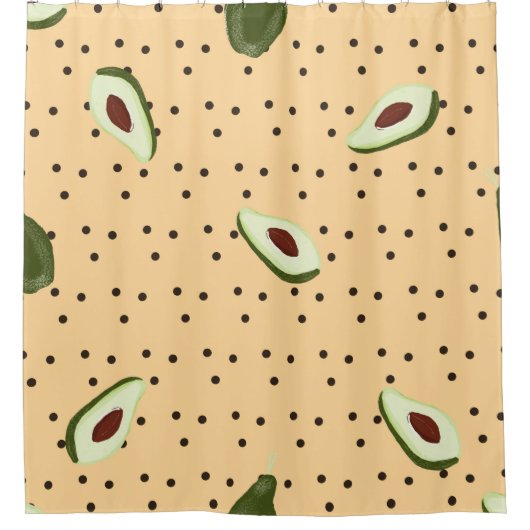 ヘルシーな食べ物。シームレスなアボカドパターン、アボカド  シャワーカーテン (正面)