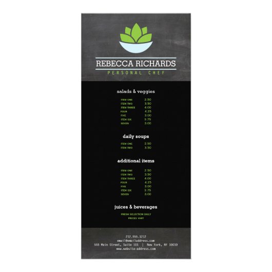 ヘルシーサラダ野菜ケータリングメニューシャルボード ラックカード (正面)