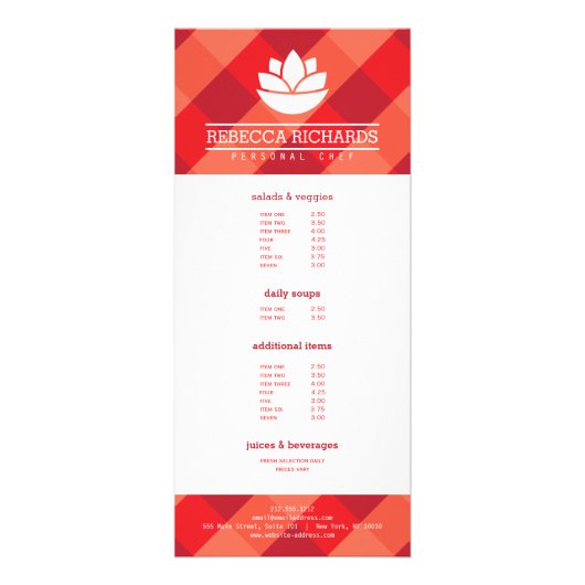 ヘルシーサラダ野菜ケータリングメニュー赤 ラックカード (正面)