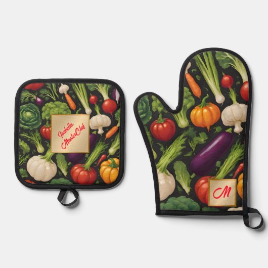 ヘルシーフード幸せ野菜コレクシ人気があるョン 鍋つかみ&鍋敷きセット (正面)
