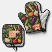 ヘルシーフード幸せ野菜コレクシ人気があるョン 鍋つかみ&鍋敷きセット (正面/裏面)