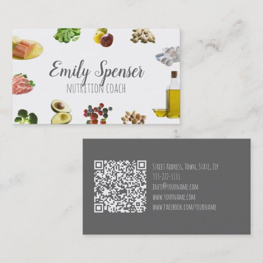 ヘルシーフード栄養コーチシンプルホワイトカード 名刺 (正面/裏面)