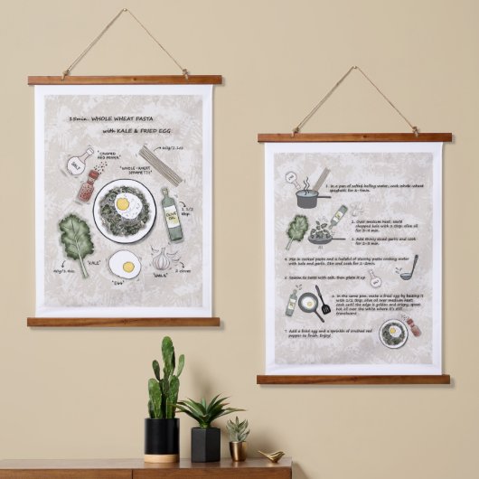 ヘルシーブレックファーストパスタレシピイラストレーション 吊り下げ型タペストリー (非対称)