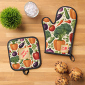 ヘルシー野菜ハッピーフードトレンディーコレクション 鍋つかみ&鍋敷きセット (トップダウン)