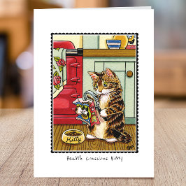 ヘルシ食べ物ーの可愛い猫の絵画折りカスタム畳み カード