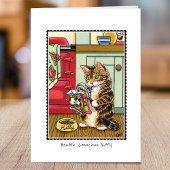 ヘルシ食べ物ーの可愛い猫の絵画折りカスタム畳み カード