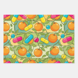 ヘルスケアおよび薬局のオレンジとつる植物 ラッピングペーパーシート