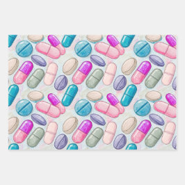 ヘルスケアおよび薬局ピンクグレーパープルカプセル ラッピングペーパーシート