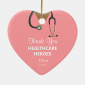 ヘルスケアのヒーローに感謝のピンクパーソナライズされた セラミックオーナメント (裏面)