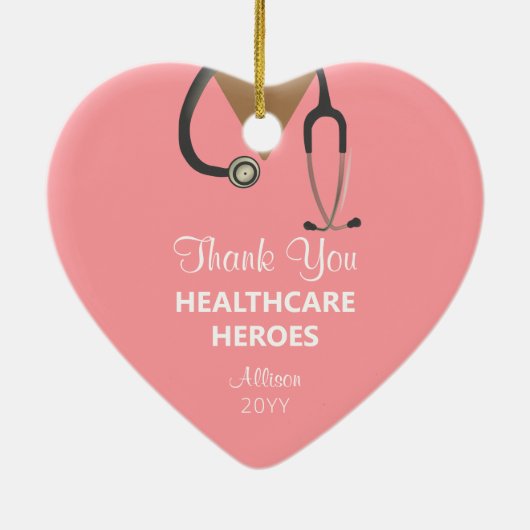 ヘルスケアのヒーローに感謝のピンクパーソナライズされた セラミックオーナメント (裏面)