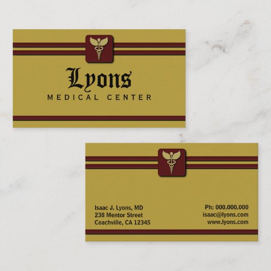 ヘルスケアメディカルドクターカドゥセウス・マスタードと赤 名刺 (正面/裏面)