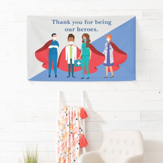ヘルスケアワーカーに感謝の意を表すヒーロードクターナース 横断幕 (インサイチュ)