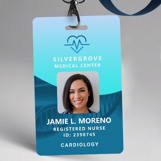 ヘルスケア医療ハートロゴティール（緑がかった色）写真ナースID バッジ