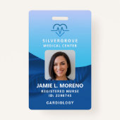 ヘルスケア医療ハートロゴブルー写真ナースID バッジ (正面)