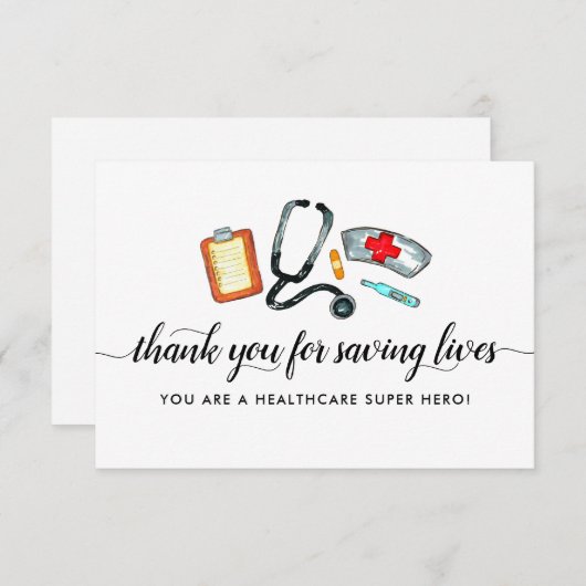 ヘルスケア救ヒーロの命の聴診器ナース サンキューカード (正面/裏面)