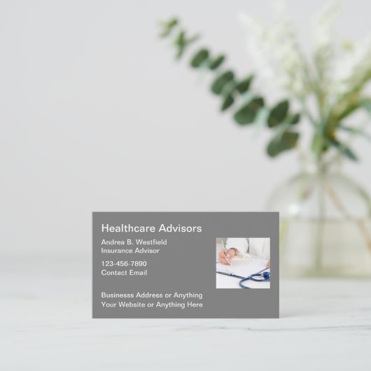 ヘルスケア・メディケア・アドバイザーのビジネス・カード 名刺 (スタンド正面)