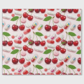 ヘルスケア&薬局ピンクさくらんぼカプセル ラッピングペーパー (フラット)