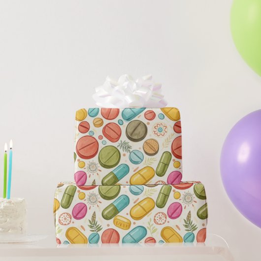 ヘルスケア&薬局リーフボホカラーカプセル ラッピングペーパー (パーティーギフト)