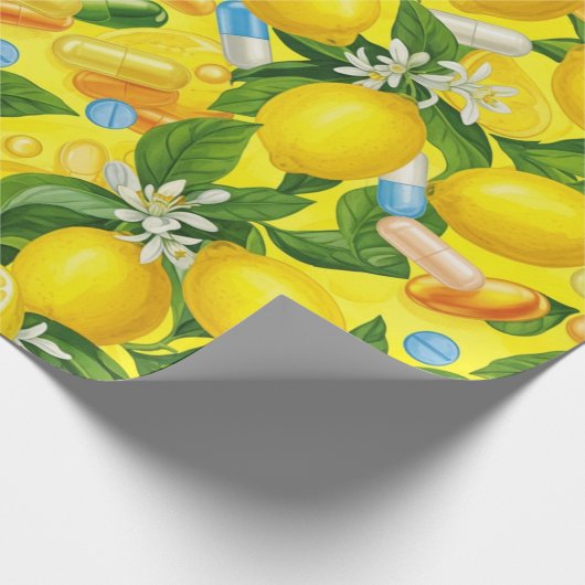 ヘルスケア&薬局レモンイエローカプセル ラッピングペーパー (角)