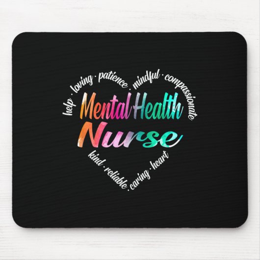 ヘルスナースハートワードクラウドウォーターカラーレインボー マウスパッド (正面)