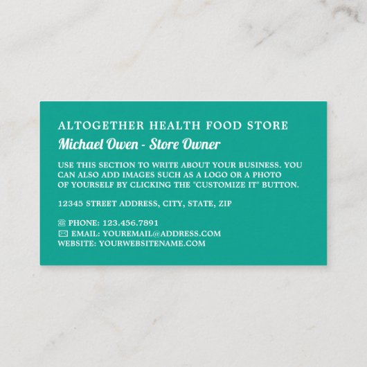 ヘルスフードストアのロゴ 名刺 (裏面)