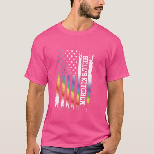 ヘルズキッチン アメリカ レインボー ダメージ加工 w tシャツ (正面)
